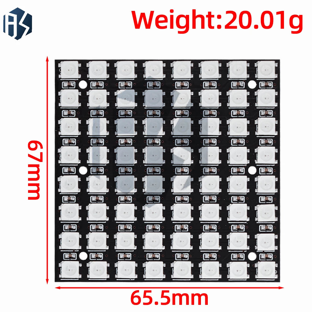 ‌WS2812 8x8 RGB LED Matrix – 64 Programmable 5050 Addressable LEDs with Arduino/Raspberry Pi