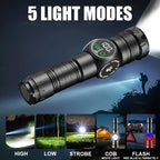 Magnetic USB Rechargeable LED Tactical Flashlight With COB Side Light Camping Fishing Torch