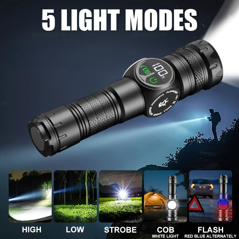 Magnetic USB Rechargeable LED Tactical Flashlight With COB Side Light Camping Fishing Torch