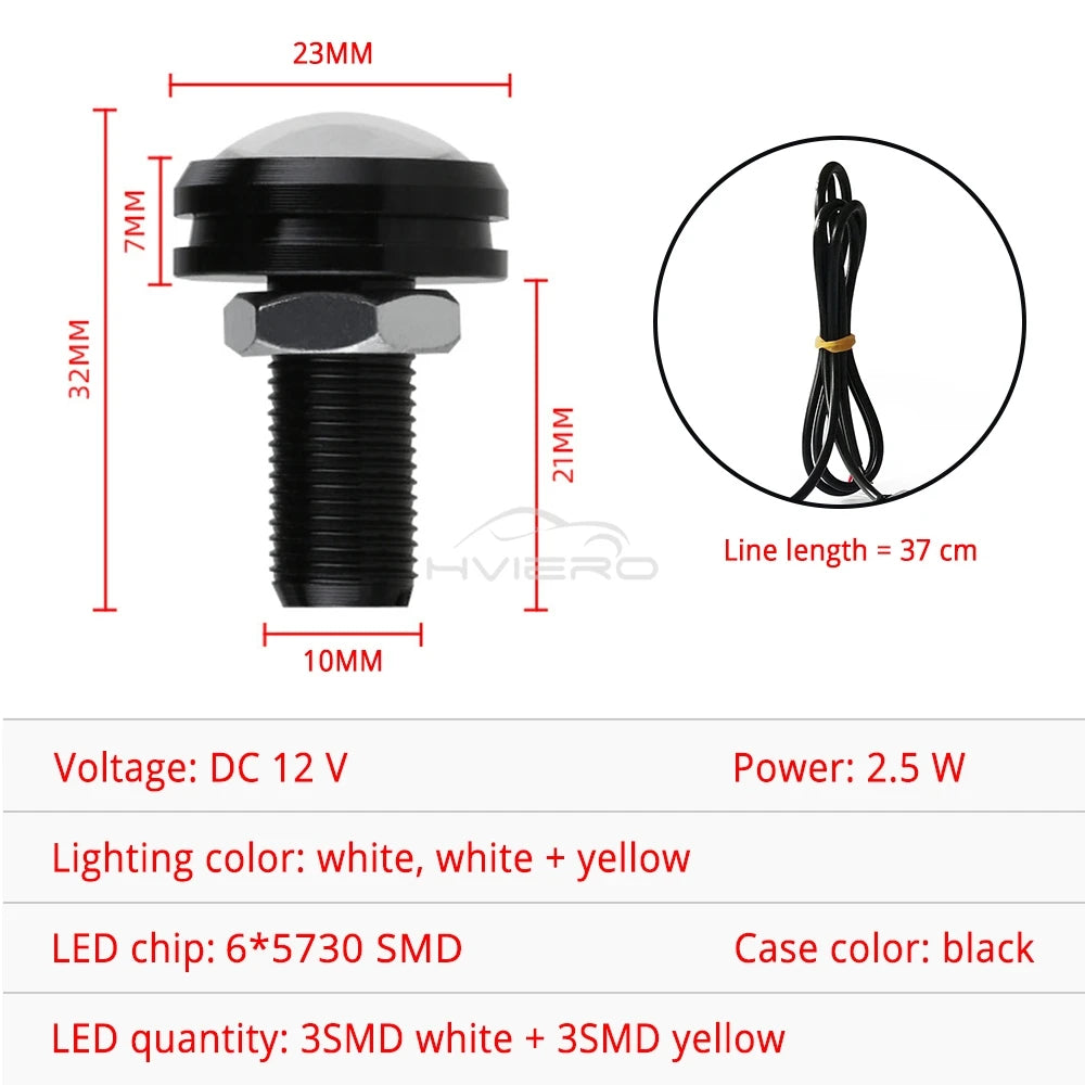 2pcs Car Daytime Running Lights White Yellow Eagle Eye LED 12V 5730 6smd Reversing Parking Tail Bulb Turn Signal Lamp Waterproof
