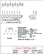 10CS Pitch 2.0mm 1x40 2x40 Pin Single Double Row Right Angle Straight SMT SMD Round Male Header Connector