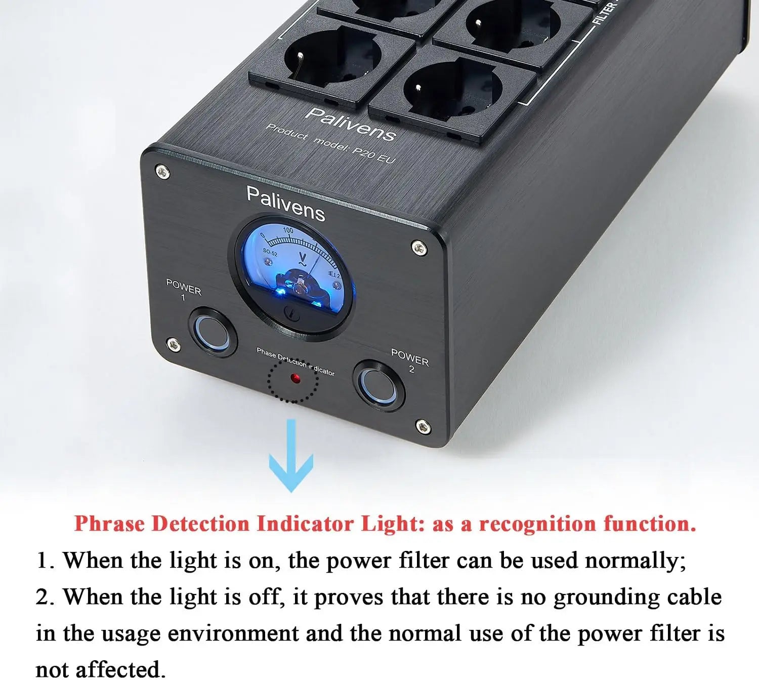 Pailvens Netzfilter Steckdosenleiste HiFi, 8 Fach Entstörfilter Steckdose mit Zeigerablesung, Überspannungsschutz, P20
