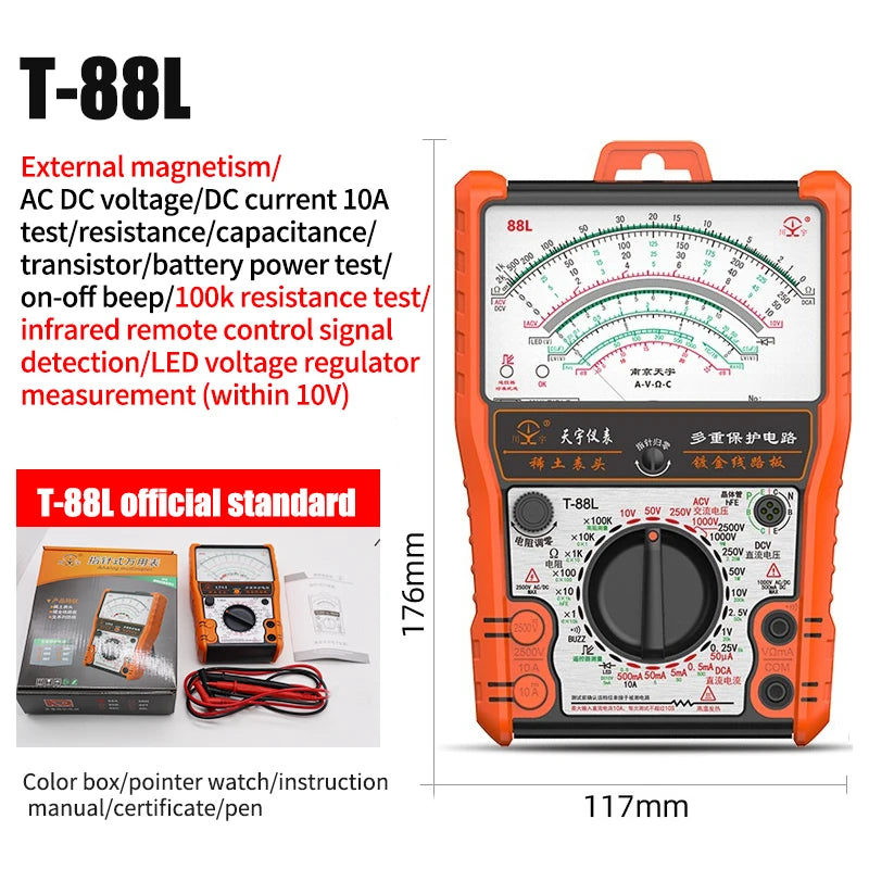 2025New Pointer Multimeter T88A T88B T88C AC/DC 2500V Volt-Ammeter Analog Multimetro Resistor Tester With Coat Electrician Tools
