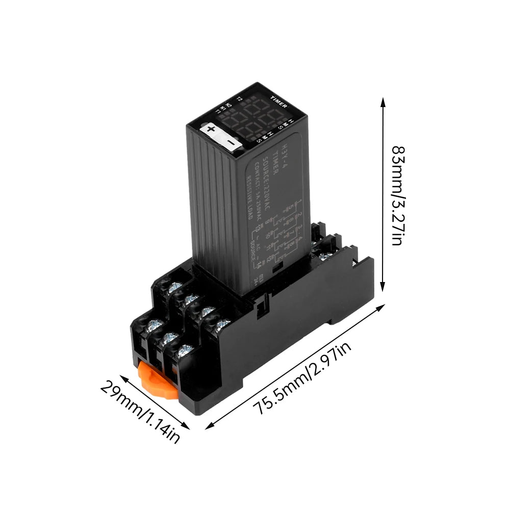 H3Y-4 DC12V DC24V AC220V Liquid Crystal Time Relay Dual Time with Base Small Digital Display Cycle Time Control Delayer