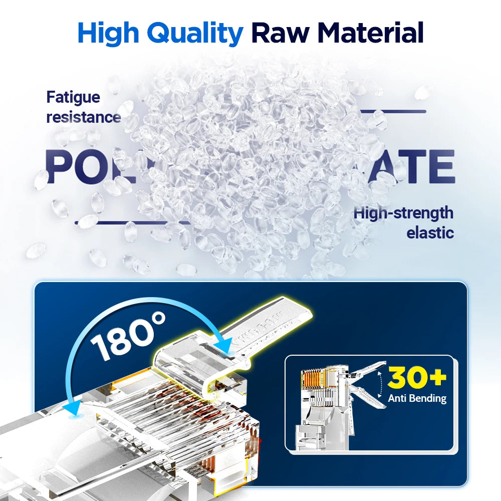 AMPCOM RJ45 Connector Pass Through CAT5E Modular Plug Network End UTP Fu Gold Plated 8P8C Crimp End For 24-28 AWG Ethernet Cable