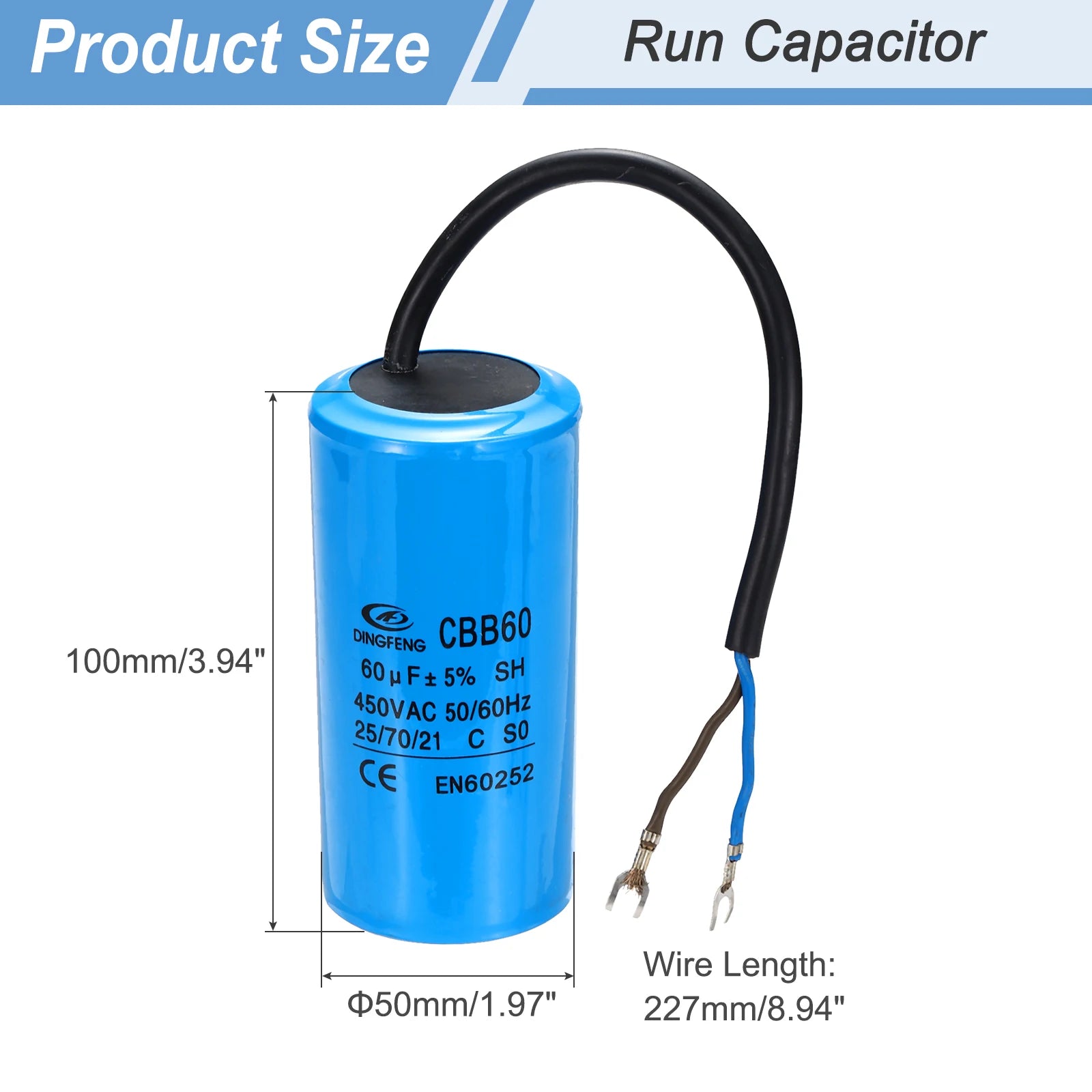 1/2Set CBB60 25-70uF Running Capacitor AC 450V 2 Wires 50/60Hz for Air Compressor Motor Washing Machine Refrigerator Motor Start