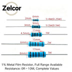 20PCS Metal Film Resistor 1W 2W  Metal Film Resistor Pack 1W 2W  1K 10K 100K Metal Film Resistor Kit 10Ohm~1MOhm