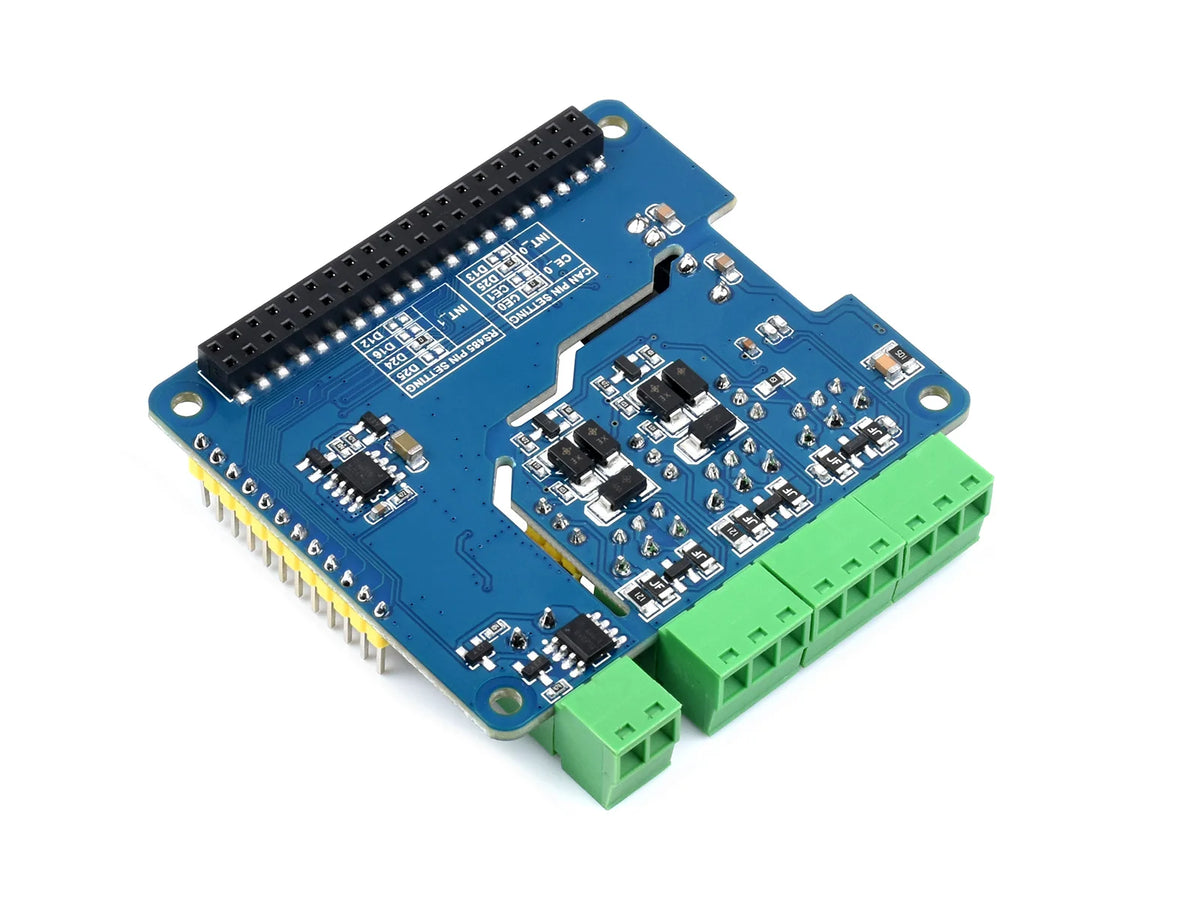 Waveshare Isolated RS485 CAN HAT (B) For Raspberry Pi, 2-Ch RS485 and 1-Ch CAN, Canbus, for Raspberry Pi 5/4B/3B