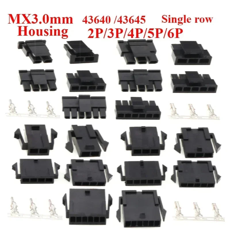 10-50sets 3.0mm Micro-Fit 3.0 Connector Receptacle Housing 2Pin 3 4 5 6 Circuit Plug House Terminal 43640 43645 MX3.0mm