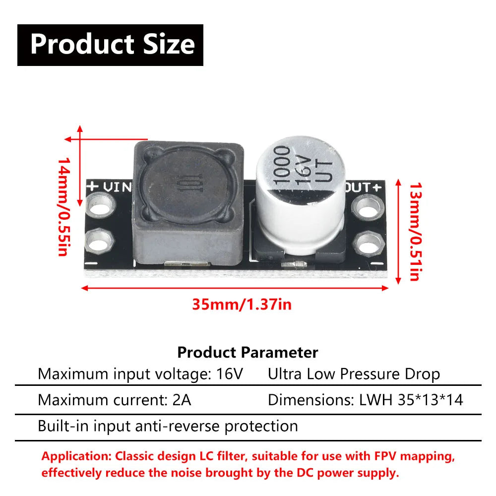 DC 16V 2A LC Power Filter Module Anti-Interference Noise Suppressor for Video/Signal Transmission Eliminates Ripple & EMI