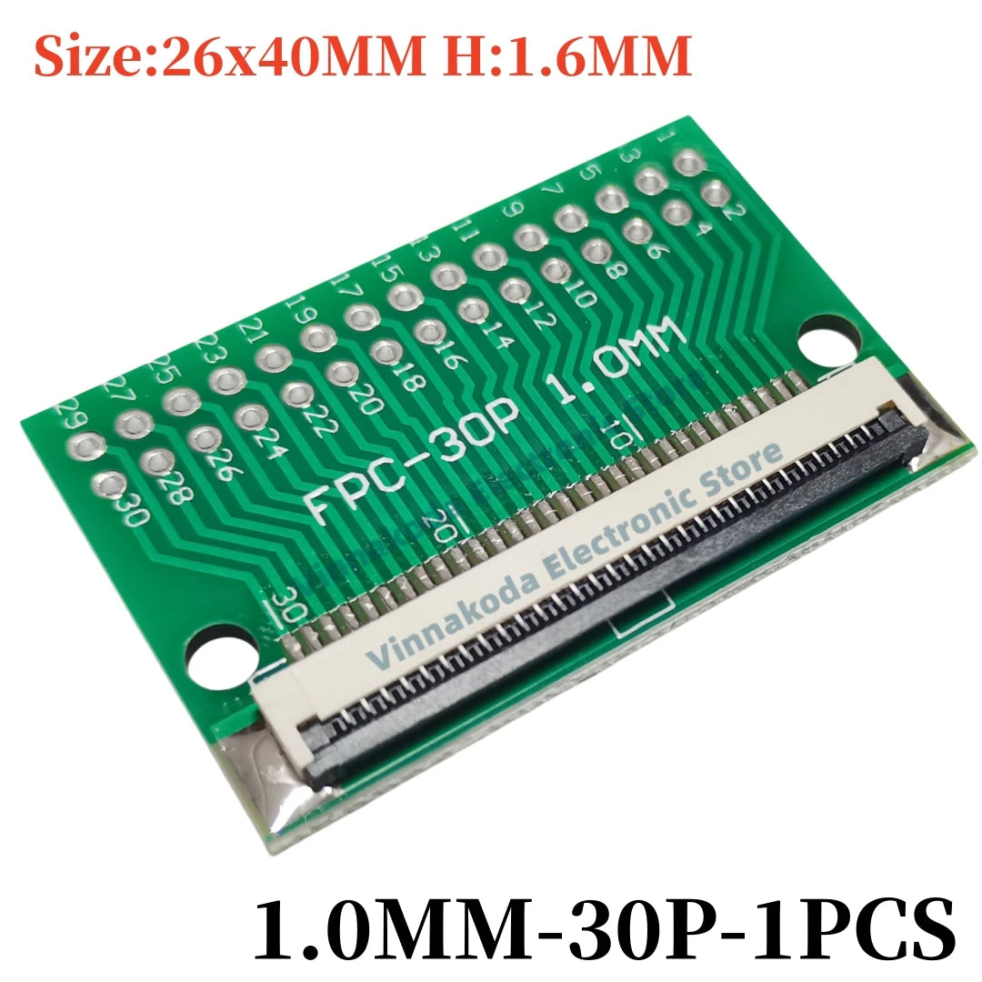 FFC/FPC Adapter Board with Soldered 1.0MM Flip Cover Lower Connector Straight or Bent Pins Available, 4/6/8/10/12/14/16/20/30P