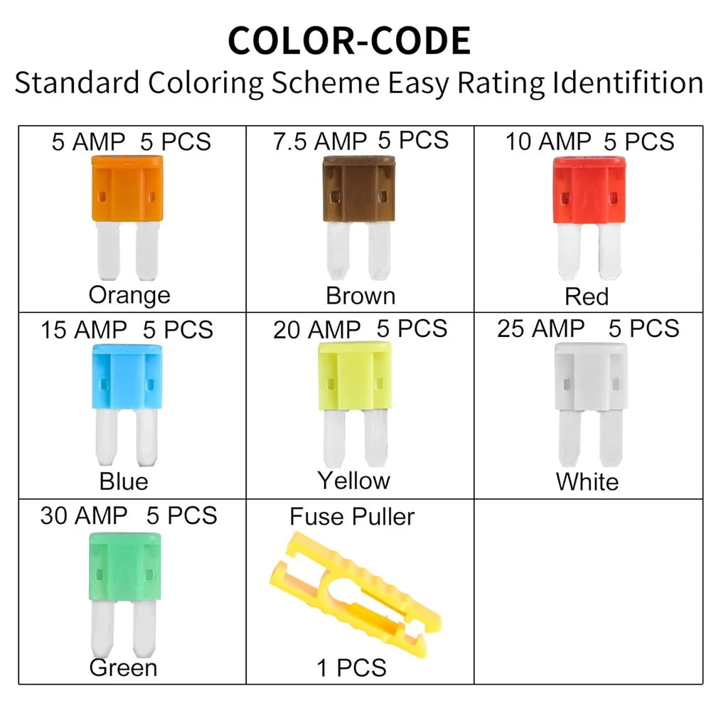 35/56/70/84/100/105/126pcs Micro 2 Blade Fuse Assortment Kit for Truck Replacement with Fuse Puller(5A,7.5A,10A,15A,20A,25A,30A)