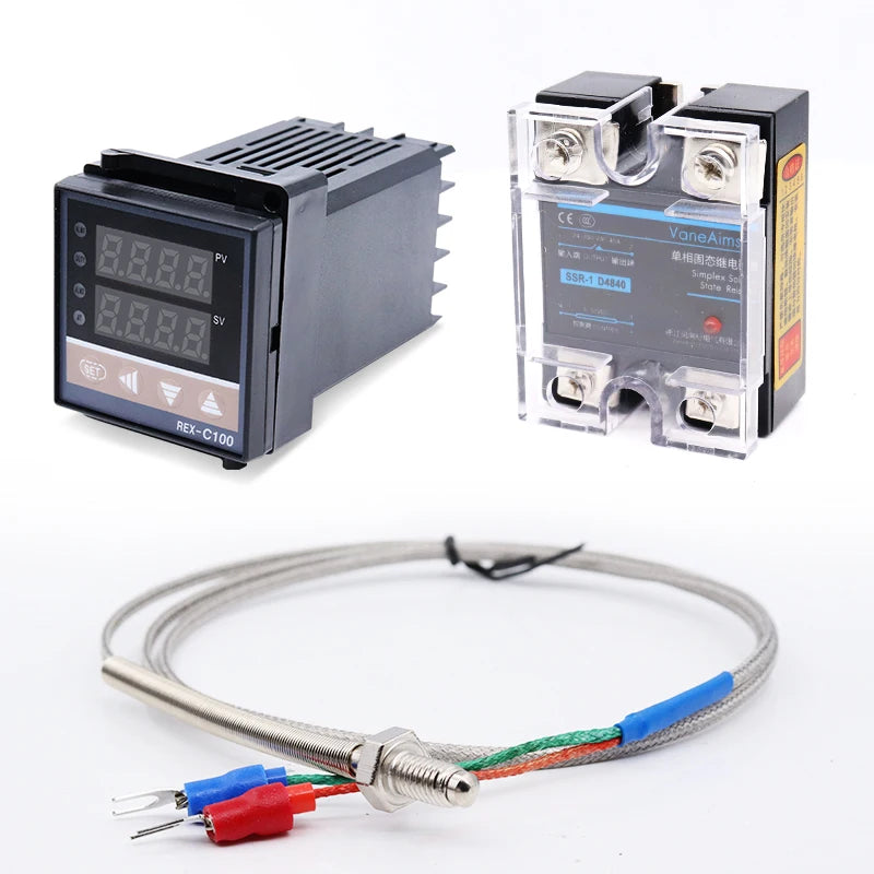 REX C100 Digital PID Temperature Controller REX-C100 Thermostat 0-400℃ K Type Input 40DA SSR Relay 0-40A Heatsink VaneAims