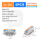Quick Butt Lever Crimp Terminals Wire Connectors 2-12 Way With Fixing Holes Push-In Universal Compact Electrical Terminal Block