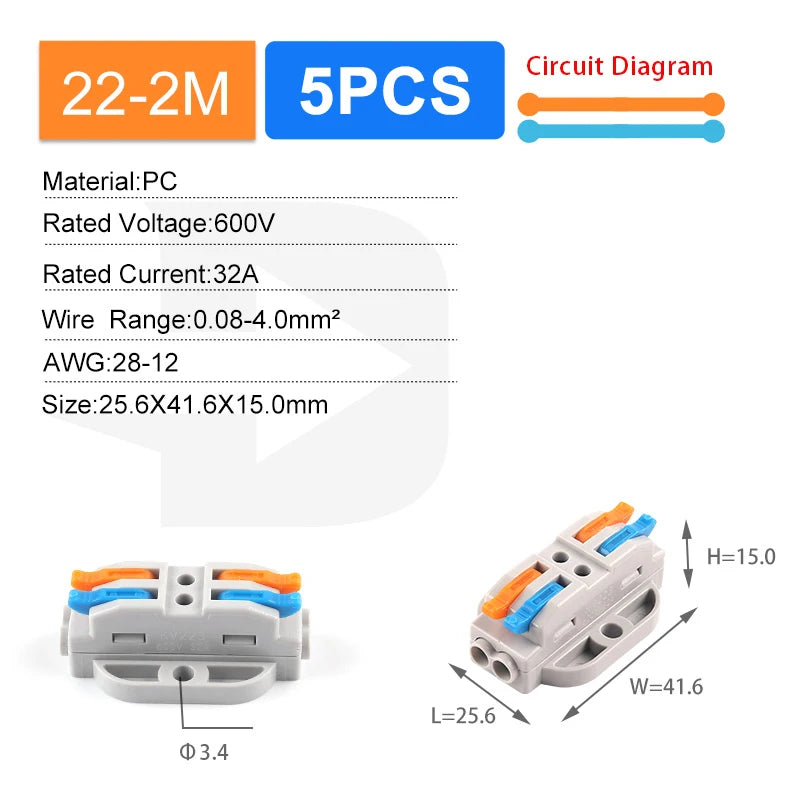 Quick Butt Lever Crimp Terminals Wire Connectors 2-12 Way With Fixing Holes Push-In Universal Compact Electrical Terminal Block