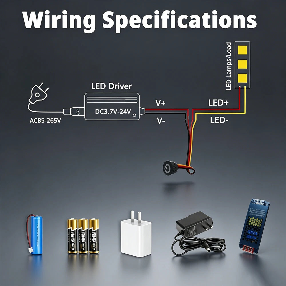 Smart In-Wall Touch Light Switch Dimmer 3.7V-24V DC, LED Compatible, Modern Design for Home/Office, Easy Installation