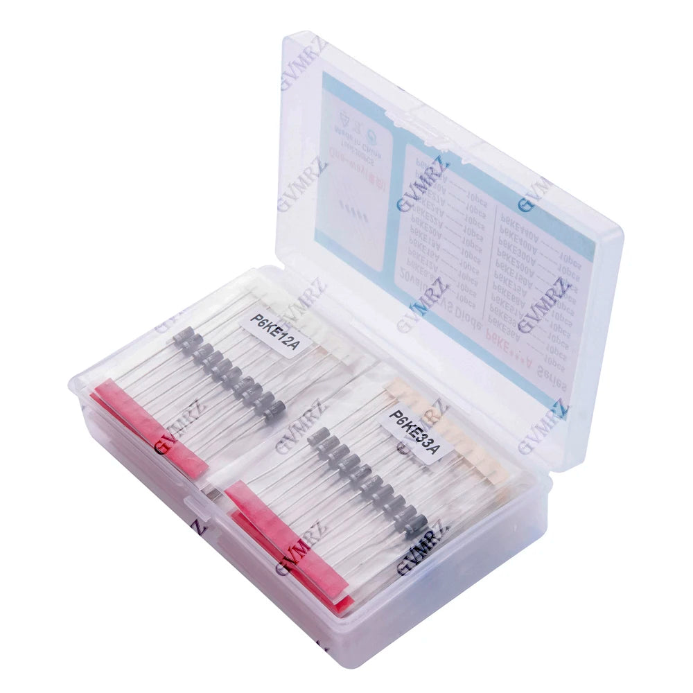 200pcs 20values*10pcs TVS transistor Kit P6KE6.8A/A 22/24/27/30/33/36/39/51/68/75A/A TVS Diode 12/15/18/20A