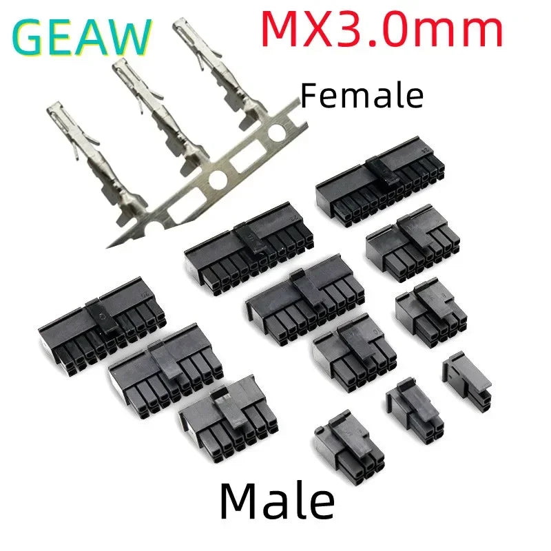 10Set Molex 3.0mm Plug-in Male Female Housing Terminals Connector 2*1/2/3/4/5/6/7/8/9/10/11/12P MX3.0mm Double Row Connector