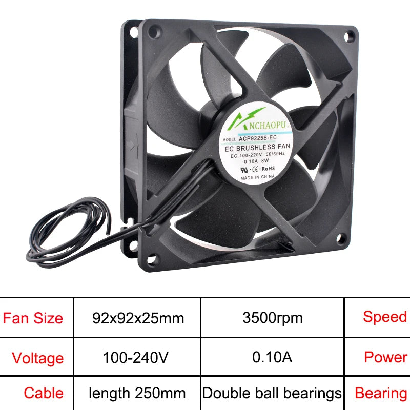 ANCHAOPU EC Brushless Axial Cooling Fan 40-140mm AC 110V-240V for Cabinet, Industrial, Server High Speed Ventilation