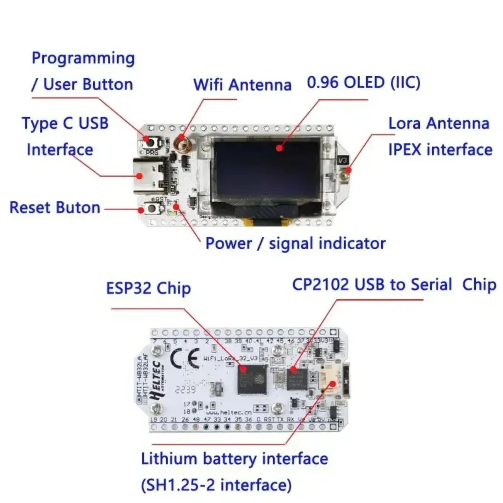 1 Set Heltec LoRa32 V3 Node Development Board LoRa 32 SX1262 ESP32-S3 Wifi BLE with 5DBi SMA Male Antenna for Meshtastic