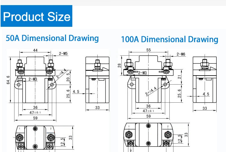 DC Contactor 12V 24V 36V 48V 60V 72V 120V Power Relay 50A 100A 200A Forklift Normally Open Noramlly Closed QZJ