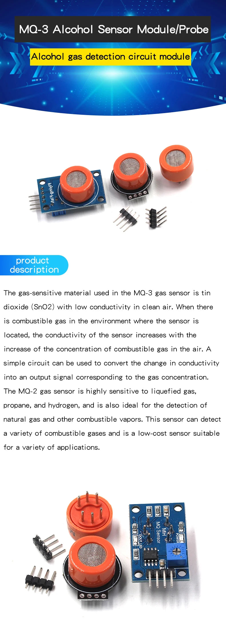 MQ-3 alcohol ethanol sensor MQ3 Alcohol Ethanol Sensor Breath Gas Ethanol Detection MQ-3
