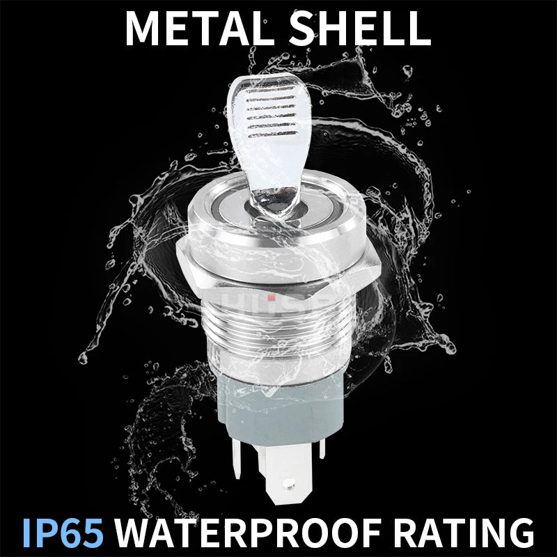16MM  Self-locking ON-OFF Slide Power High Current Metal Toggle Switch Waterproof Push Button 2 Positions 1NO1NC Illuminated Led