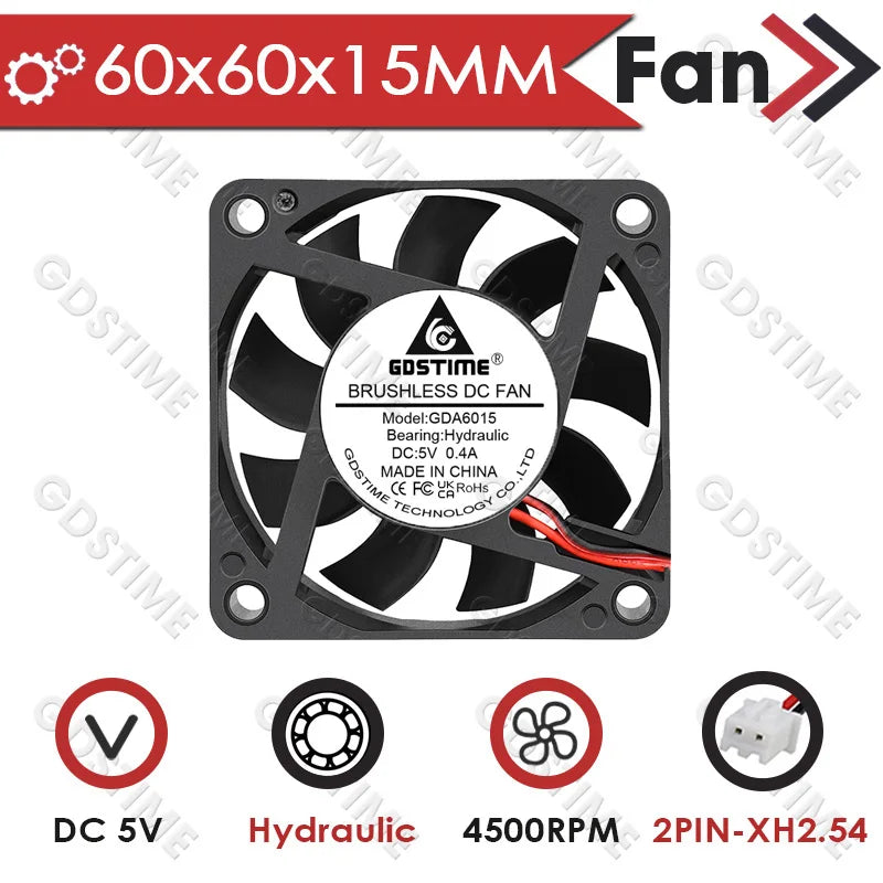 Gdstime 60MM 6015 12V 24V Axial Fan 5V USB PC Case Fan Ball DC Brushless Fan 2PIN 60x60x15MM 3D Printer Cooling Fan CPU Cooler
