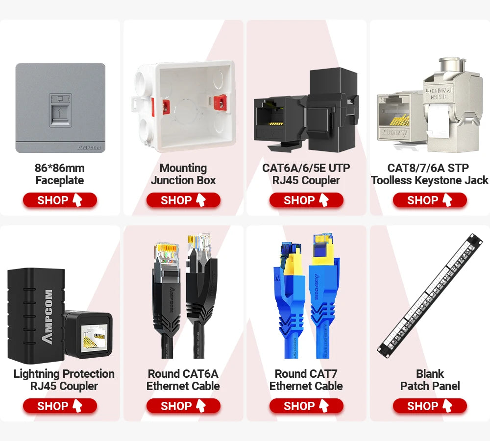 AMPCOM CAT7 RJ45 Inline Coupler Keystone Jack, CAT6A CAT6 Full Zinc-Alloy Shielded STP Feed-Through RJ45 Jacks Female to Female