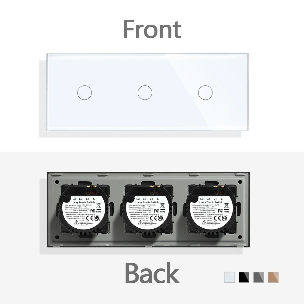 TAWOIA EU Triple 1/2/3/4 Gang 1/2 Way Wall Touch Light Switch 228mm Waterproof Backlight Sensor On/Off Switches