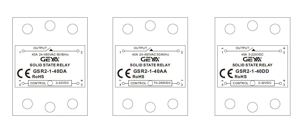 GEYA GSR1-1 Solid State Relay DC-AC DC-DC AC-AC Single Phase SSR 10A 25A 40A 60A 80A 100A 120A Without Cover