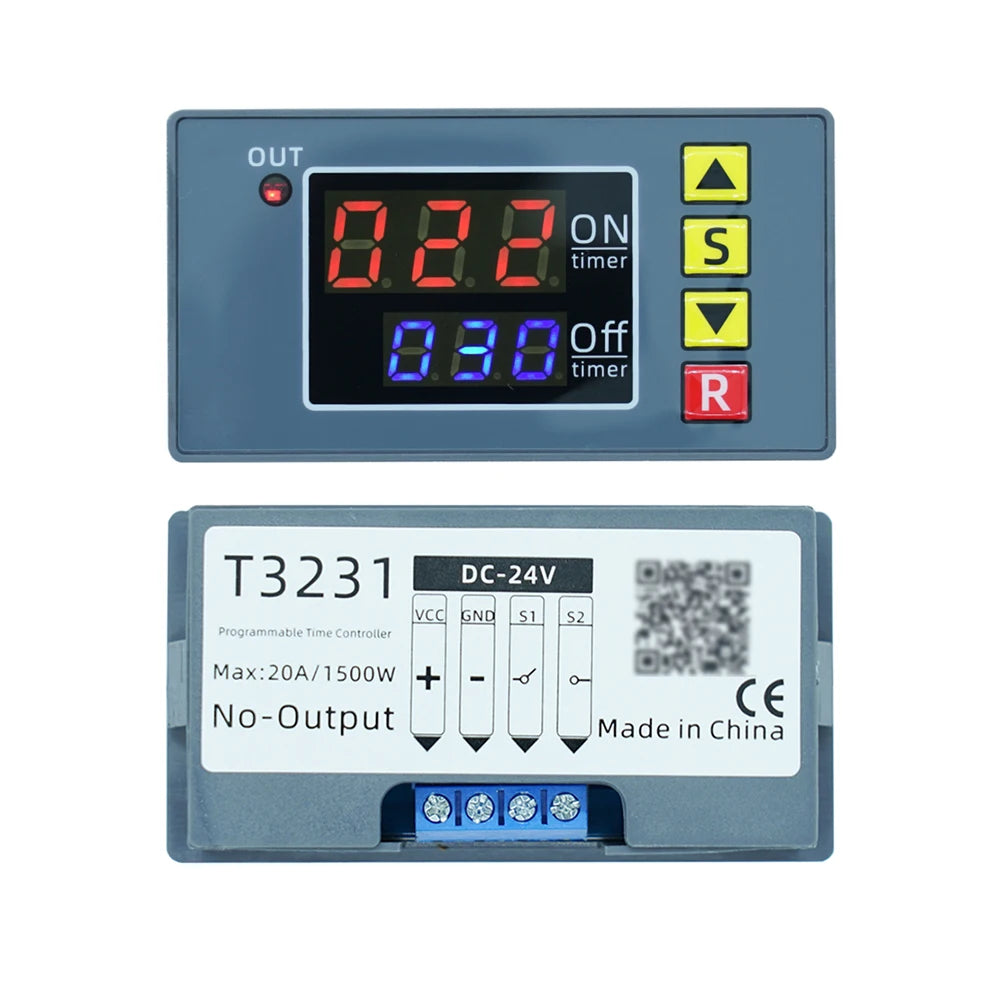 T3231 DC 12V 24V AC 110-220V Digital Time Delay Relay Module Cycle Delay Timer Red Blue Dual Display Timing Relay Switch for Car