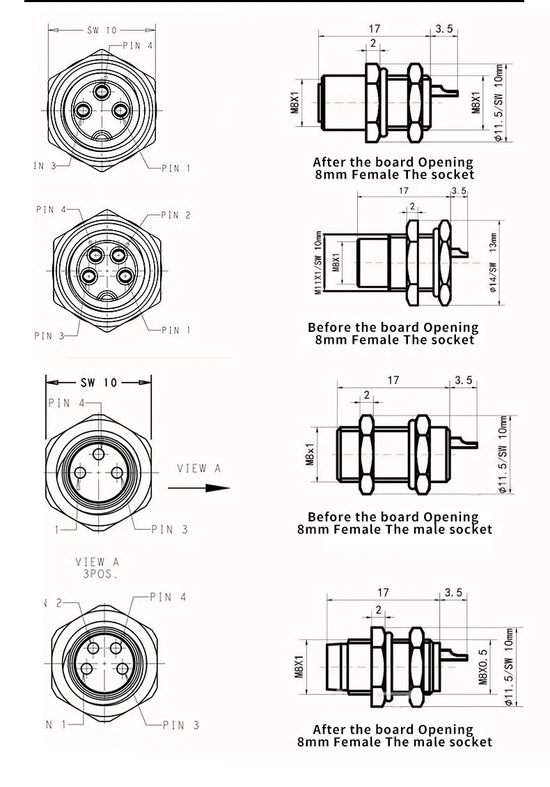 M8 3pin 4pin 5pin sensor connector waterproof male&female plug screw threaded coupling 3 4 5Pin