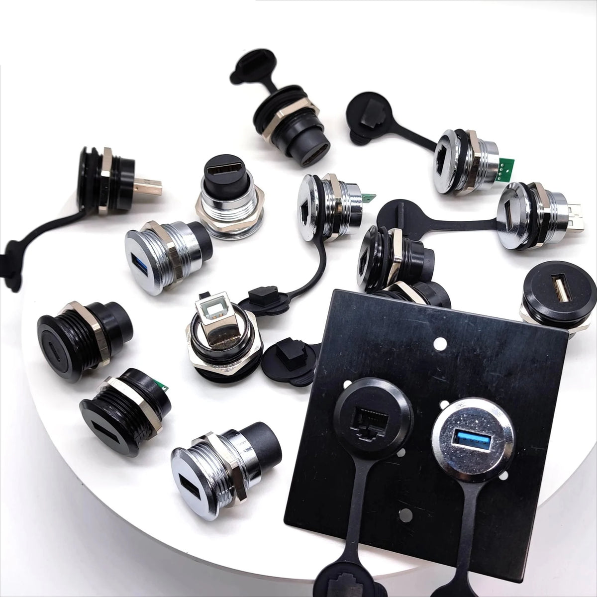 1Pcs Metal Round Socket Module D Type RJ45 Straight Through Network USB2.0 USB3.0 Connector Panel Mounting HDMI CAT6