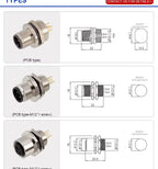 M12 2 3 4 5 6 8 12 17 Core Flange Socket PCB Board Aviation Plug Male and Female Hole size 12/16mm Waterproof Connector