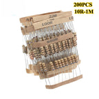 200PCS 5% 1W Carbon Film Resistor Assorted Kit 20 Values 10 Ohm-1M Resistor Pack 6.8K 10K 22K 47K 68K 100K 470K 1M Ohm