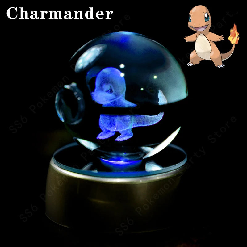 Pokemon Crystal Ball 3D Mewtwo Pikachu Gengar Pokeball 3D Night Light Lamp Glass Statue Pokemon Crystal Ball Birthday Gift