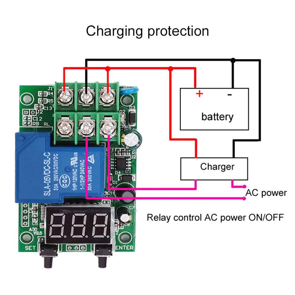Relay Switch Controller DC 6~80V Voltage Detection Charging Discharge Monitor with Case Digital display DC voltage detection