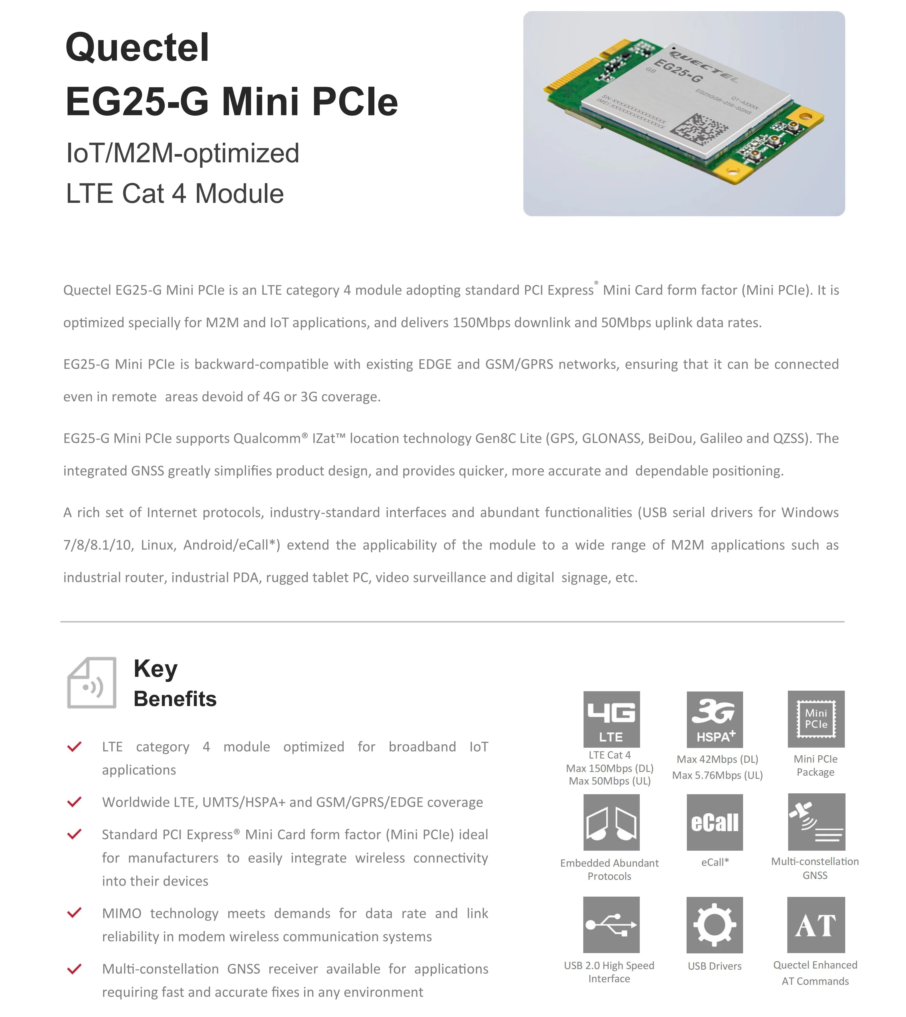 Quectel EC25-G MINI PCIE Global LTE CAT4 Module With SIM Card Slot EG25GGB-MINIPCIE-S For Industrial Router PDA Tablet PC Dongle