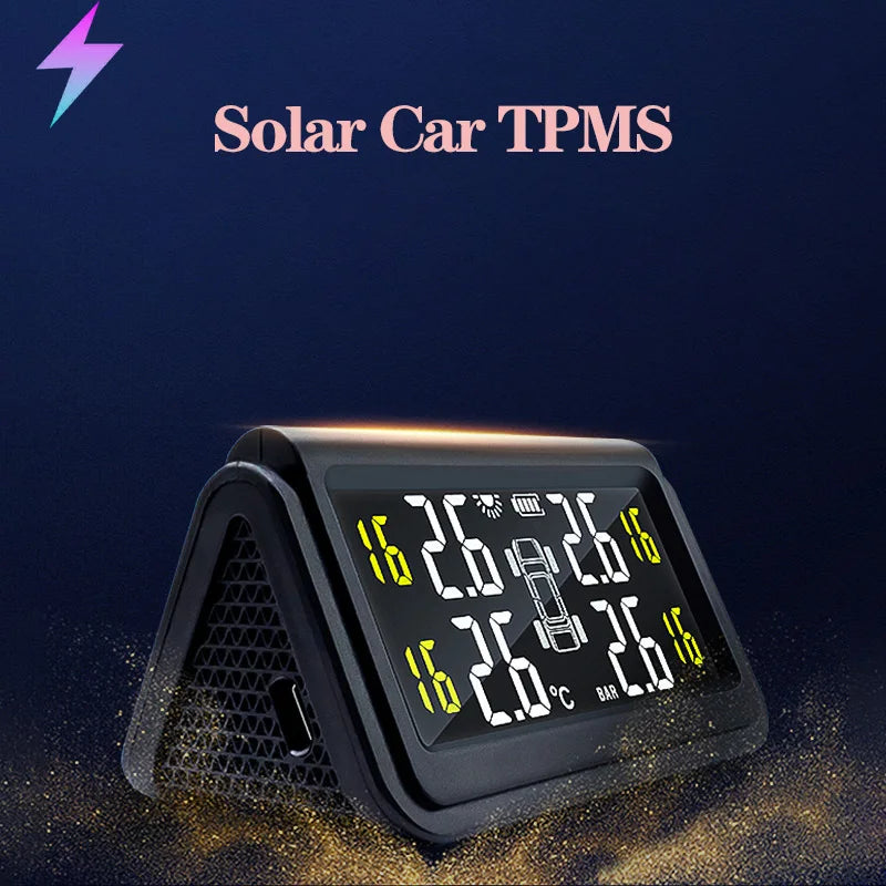 Solar Wireless Tire Pressure Monitoring System TPMS Auto Security Alarm Device Digital Colorful Display With 4 sensors