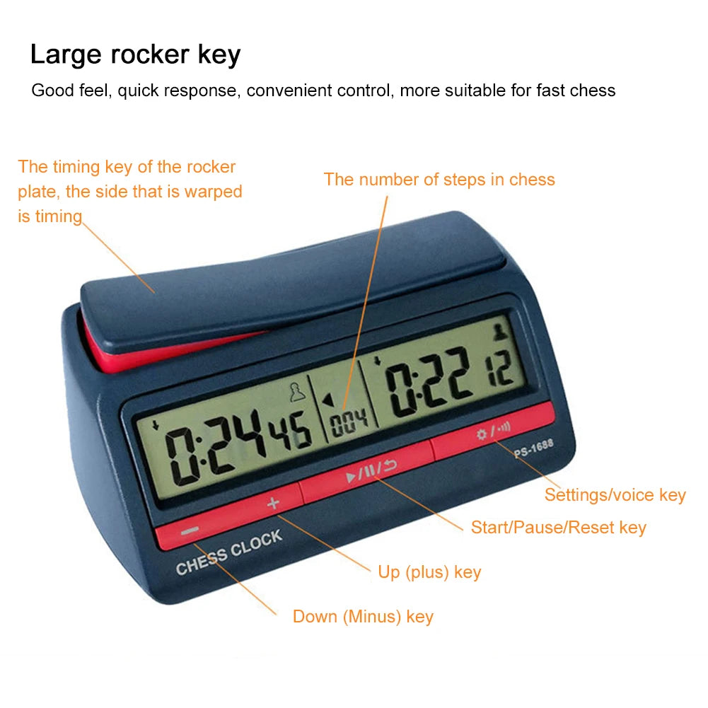 Chess Clock Professional Chess Digital Timer Multipurpose Chess Competition Game Stopwatch with Basic Bonus Count Up Down Timer