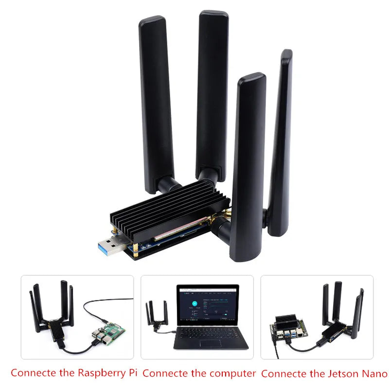 5G Dongle Expansion Board USB 3.1 to M.2 Key B Port Aluminum Cooling Plate  with Interface 4 Antennas for Raspberry Pi 4 Windows