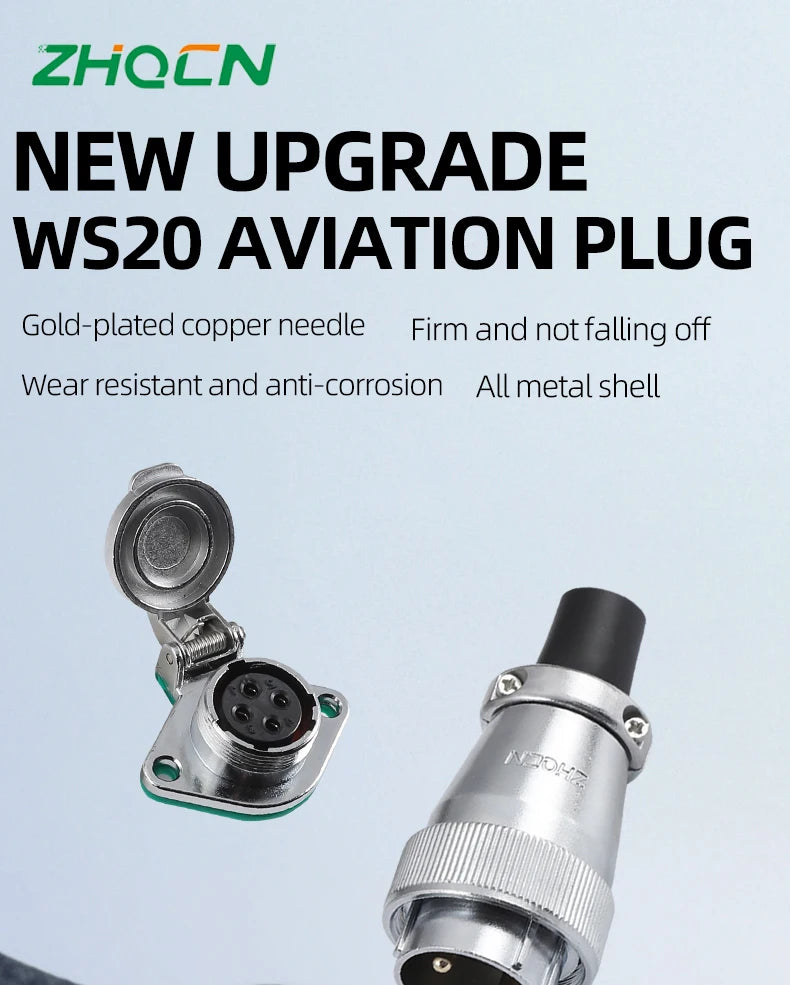 ZHQCN WS20 Connector 2 3 4 5 7 9 Pin Aviation Plug Socket Circular TQ ZQ Panel Mount Industrial Power Cable 500V 10A