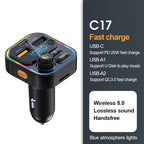 FM Transmitter Bluetooth 5.0 Car Handsfree Audio Mp3 Player Adapter USB 22.5W Quick Charging Type-C Fast Charger FM Modulator
