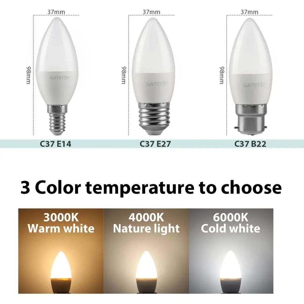 8pcs E27 E14 B22 Led Bulb AC 220V C37 Candle Lamp Energy Saving 3000K 6000K 3W 5W 6W 7W Chandelier Light for Home Decoration