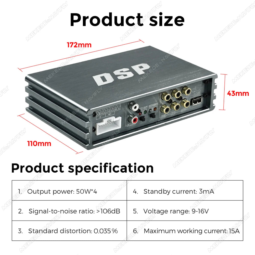 MEKEDE&NAVIFLY 4*50W Car DSP Amplifier Intelligent Car Audio System Universal Car Radio Digital Audio Processor Stereo Amplifier