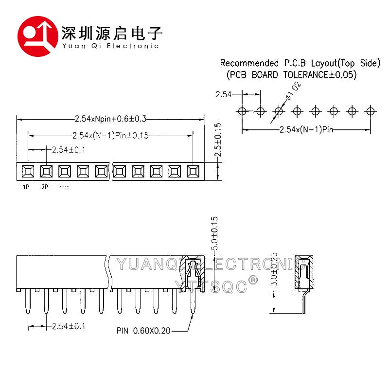 10pcs 2.54mm PH5 Short Profile Single Row Straight 1X2P/5P/6P/10P/15P/40P Rohs Goldplated PCB Female Pin Header Socket Connector