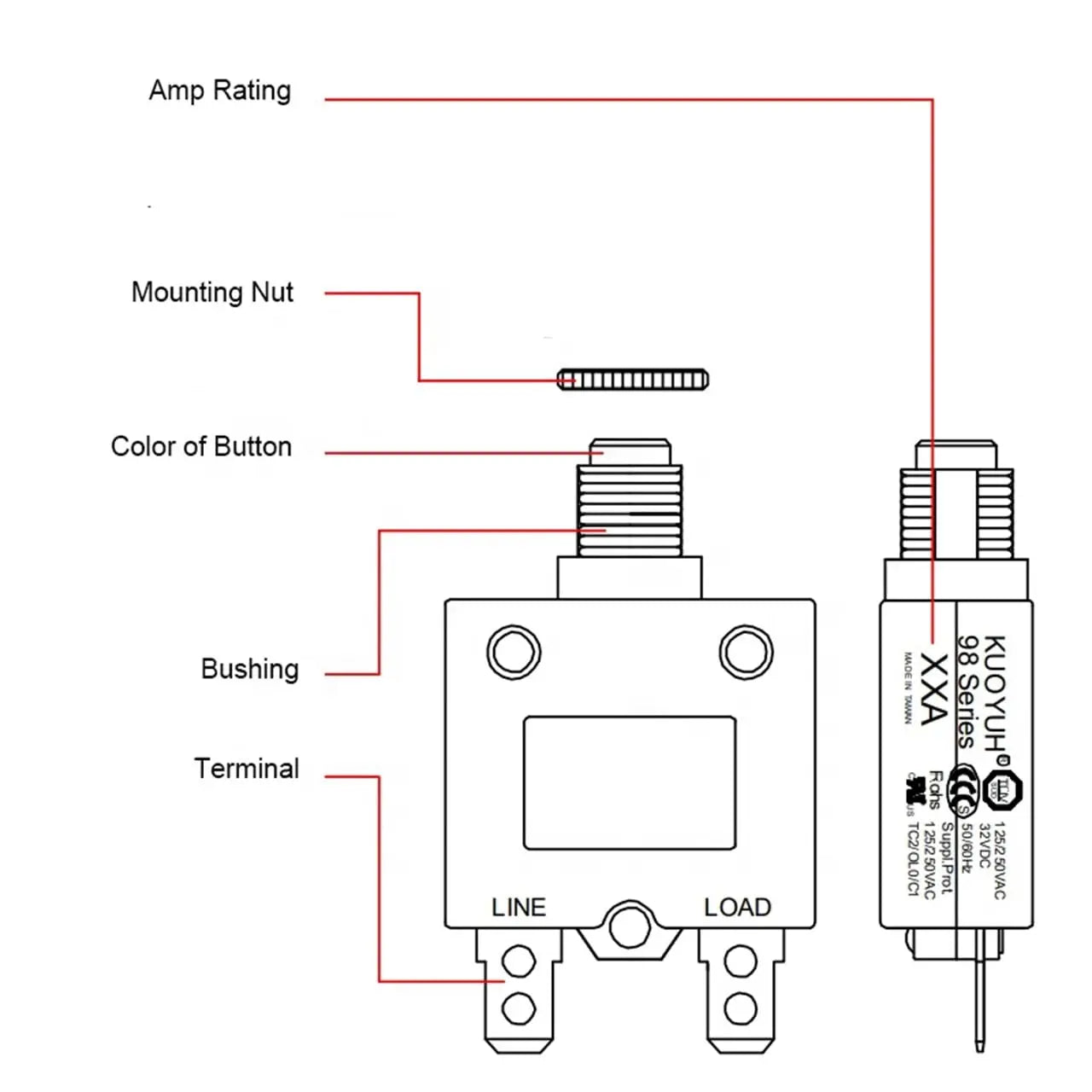 5PCS KUOYUH 98 Series Mini Circuit Breaker Overload Protector Switch 3A 4A 5A 6A 7A 10A 15A 20A 25A 30A 32A 35A 40A 50A