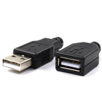 10pcs Type A Male Female USB 4 Pin Plug Socket Connector With Black Plastic Cover Type-A DIY Kits
