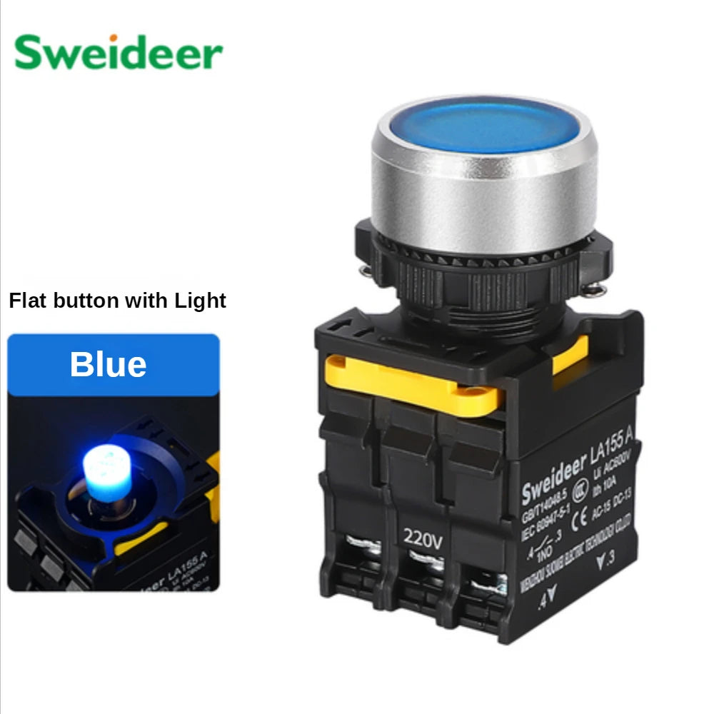 Push Button on Off Switch with LED 22mm Momentary Reset Self Locking Waterproof  Power Switch with Light 12V 24V 220V 10A 1NO2NC